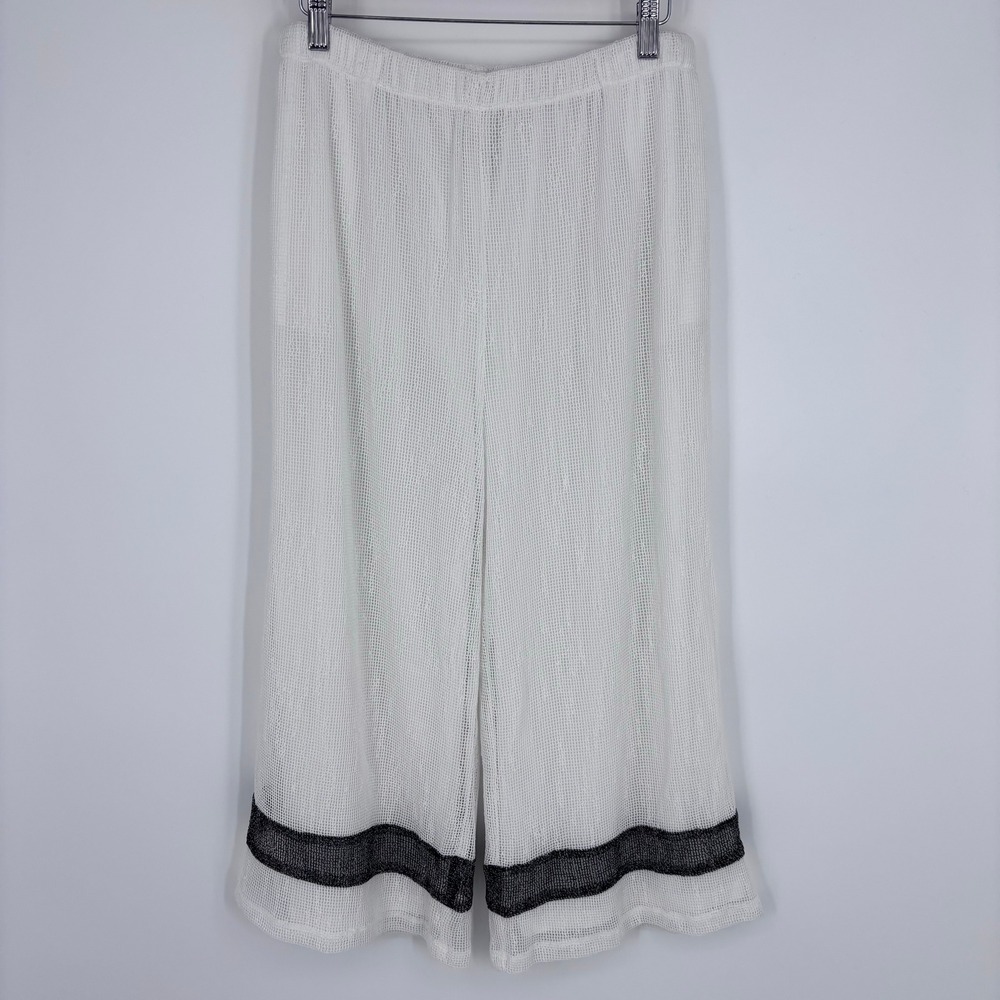 IC by Connie K White Mesh Knit Wide Leg Palazzo Pants Women Large Beach Resort
